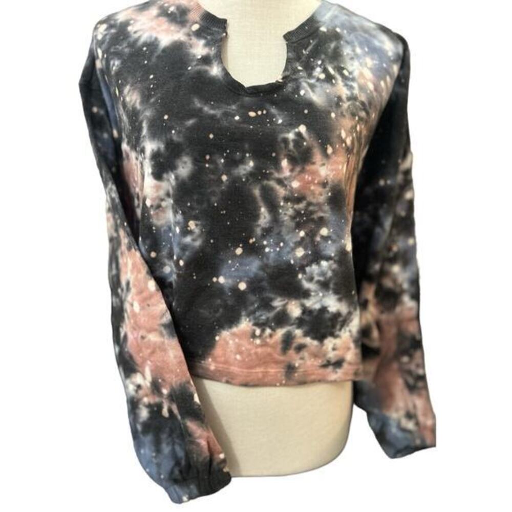 Urban Rebel‎ Cropped Oversized Sweatshirt Women's Med Blue Pink Tie Dye Bohemian
